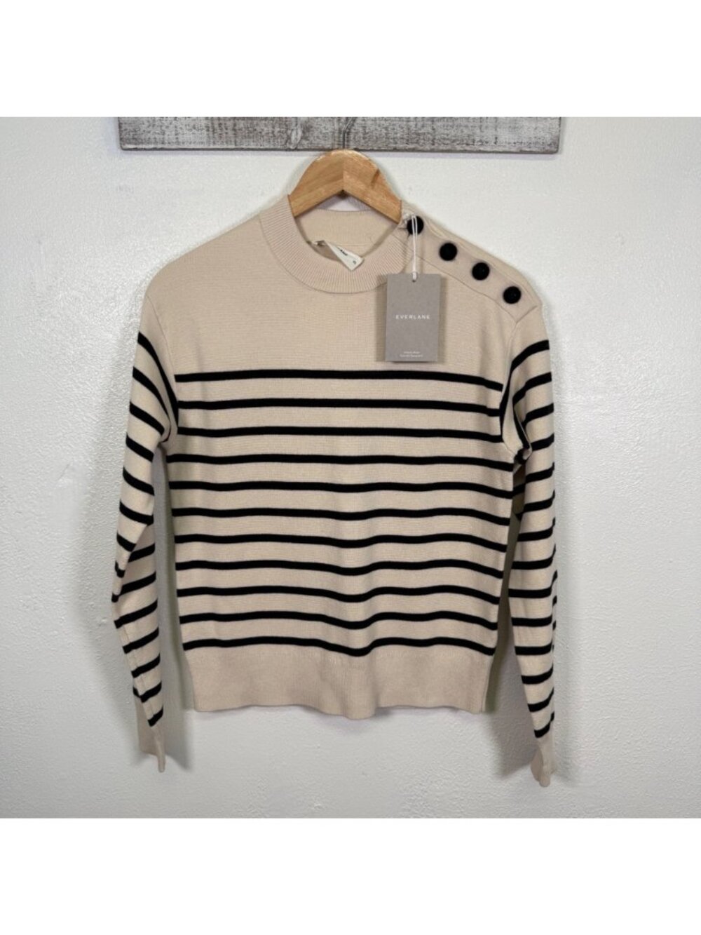 Everlane The Mariner Striped Button Shoulder Sweater Wool Cotton Preppy XS - Picture 2 of 14